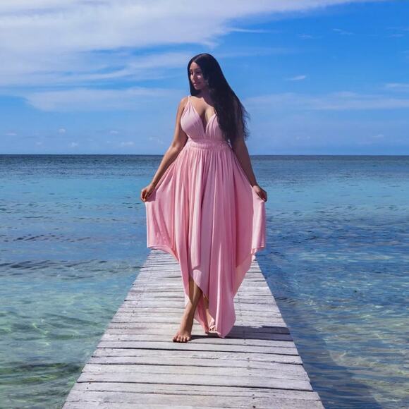 NORMA KAMALI Goddress Grecian Maxi Dress Blush Soft Pink Sz S $245 {NN2}